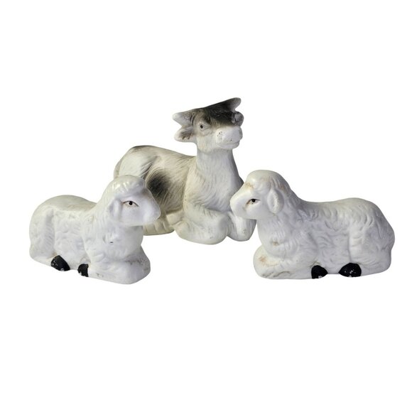 Vintage Nativity Animal Figures Porcelain Sheep Cow Christmas Decor Holiday - Picture 1 of 14